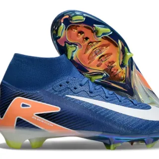 Nike নীল কমলা উঁচু-কাট মোজা-ফিট কলার টেক্সচার্ড নিট উপরের ফার্ম-গ্রাউন্ড ফুটবল জুতো