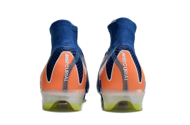 Nike Bleu Orange Haut-Coupé Collet Chaussette Ajusté Tricot Texturé Supérieur Sol Ferme Chaussures Football 4