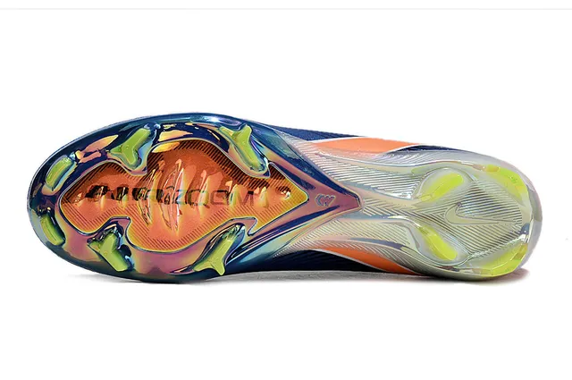 Nike Bleu Orange Haut-Coupé Collet Chaussette Ajusté Tricot Texturé Supérieur Sol Ferme Chaussures Football 6