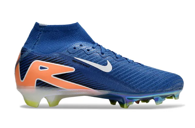 Nike Bleu Orange Haut-Coupé Collet Chaussette Ajusté Tricot Texturé Supérieur Sol Ferme Chaussures Football 7