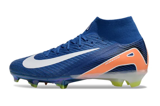 Nike Bleu Orange Haut-Coupé Collet Chaussette Ajusté Tricot Texturé Supérieur Sol Ferme Chaussures Football 8