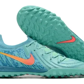 Nike Zapatillas de fútbol turf azul naranja con upper de punto y suela con studs