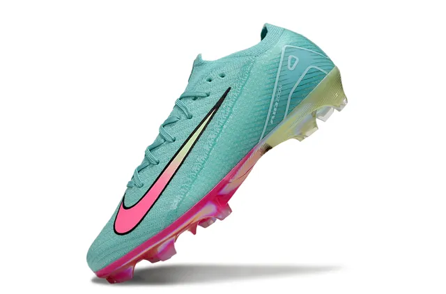 Nike Blue Pink Knit Upper Asymmetrical Lacing Firm-Ground Soccer Shoes 3