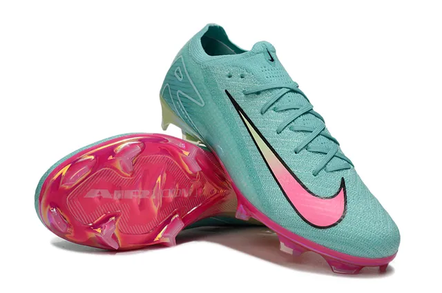 Nike Blue Pink Knit Upper Asymmetrical Lacing Firm-Ground Soccer Shoes 4