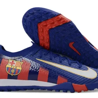 Nike Zapatillas de Fútbol Turf Azul Rojo Diseño de Rayas Verticales Superior de Tejido