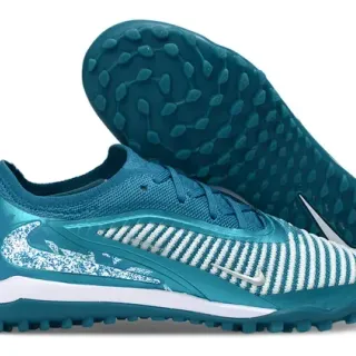 Nike Blue White Low-Profile Synthetic Upper Striped Knit Toebox Turf Soccer Shoes
