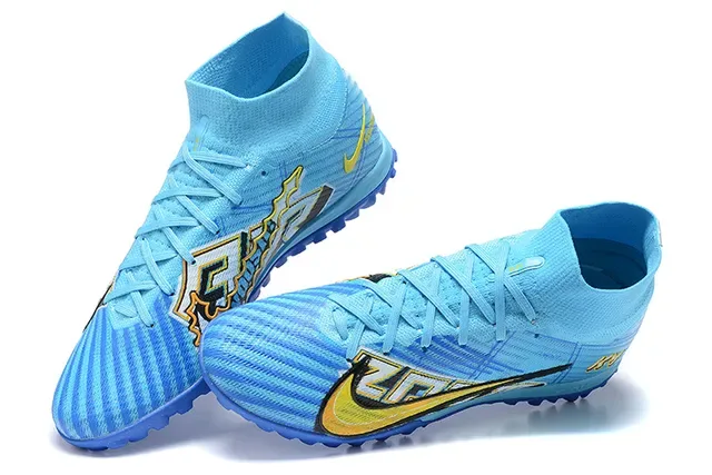Nike Sapatos de Futebol Turf Azul e Amarelo High-Top com Upper de Tricô e Overlay de Cage Sintético 2