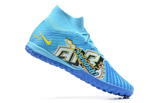 Nike Sapatos de Futebol Turf Azul e Amarelo High-Top com Upper de Tricô e Overlay de Cage Sintético 3