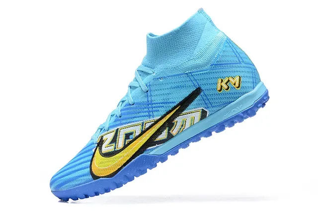 Nike Sapatos de Futebol Turf Azul e Amarelo High-Top com Upper de Tricô e Overlay de Cage Sintético 4