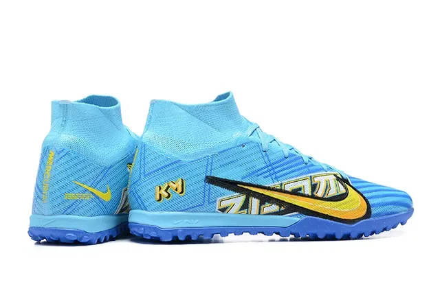 Nike Sapatos de Futebol Turf Azul e Amarelo High-Top com Upper de Tricô e Overlay de Cage Sintético 5