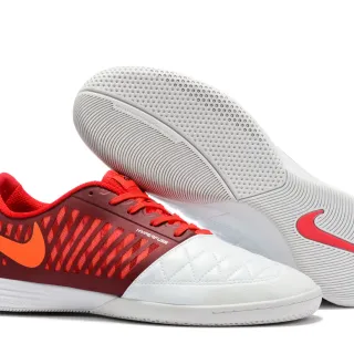 Nike 酒红色橙色绗缝皮革脚尖 通风合成鞋面 室内足球鞋