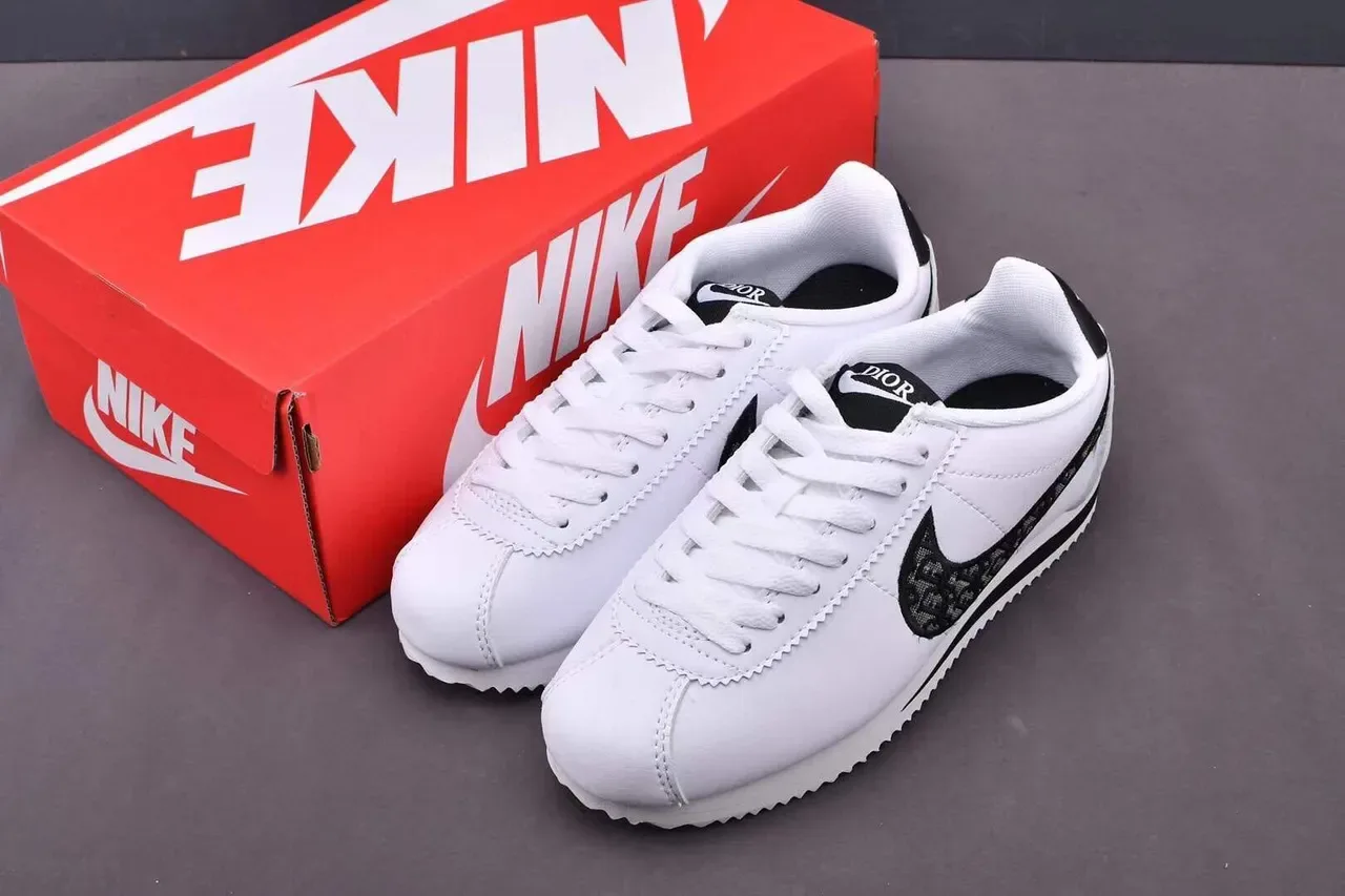 Nike Cortez White Black Embroidered Swoosh Lifestyle Sneakers 2