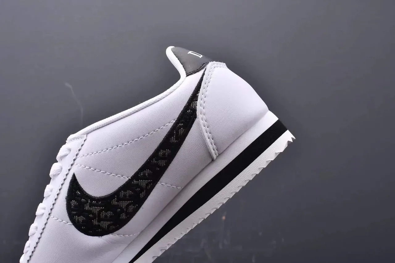 Nike Cortez White Black Embroidered Swoosh Lifestyle Sneakers 6