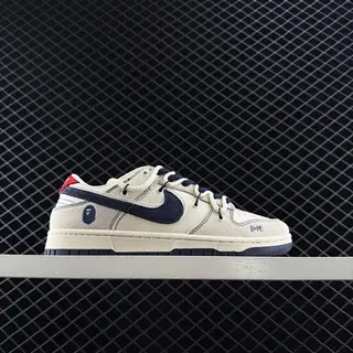 Nike Dunk Low Beige Navy Cupsole परफोरेटेड लेदर अपर स्केटबोर्ड शूज