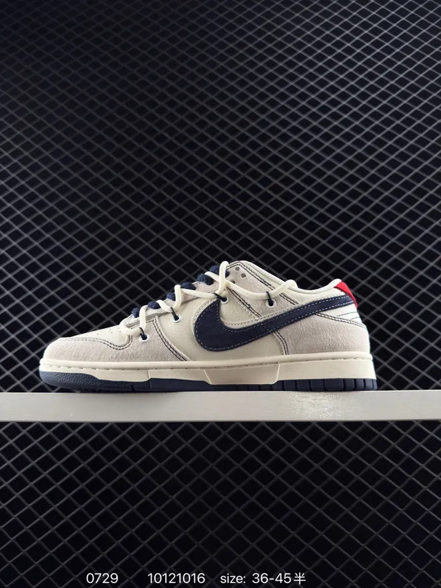 Chaussures Nike Dunk Low Beige Navy Cupsole Perforated Leather Upper Skateboard Shoes 5