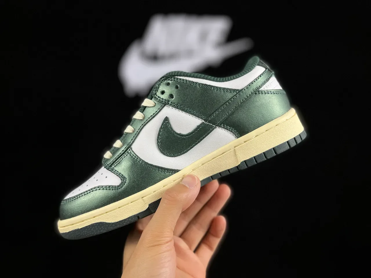 Nike Dunk Low Metallic Green White Lifestyle Sneakers 6