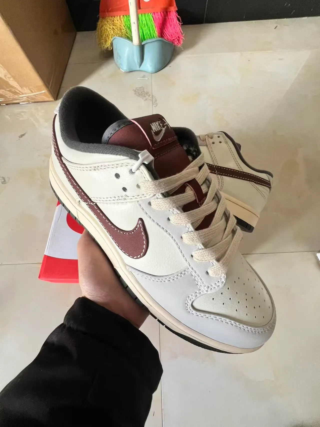 Nike Dunk Low Off-White Maroon Stitched Swoosh Lifestyle Sneakers 2