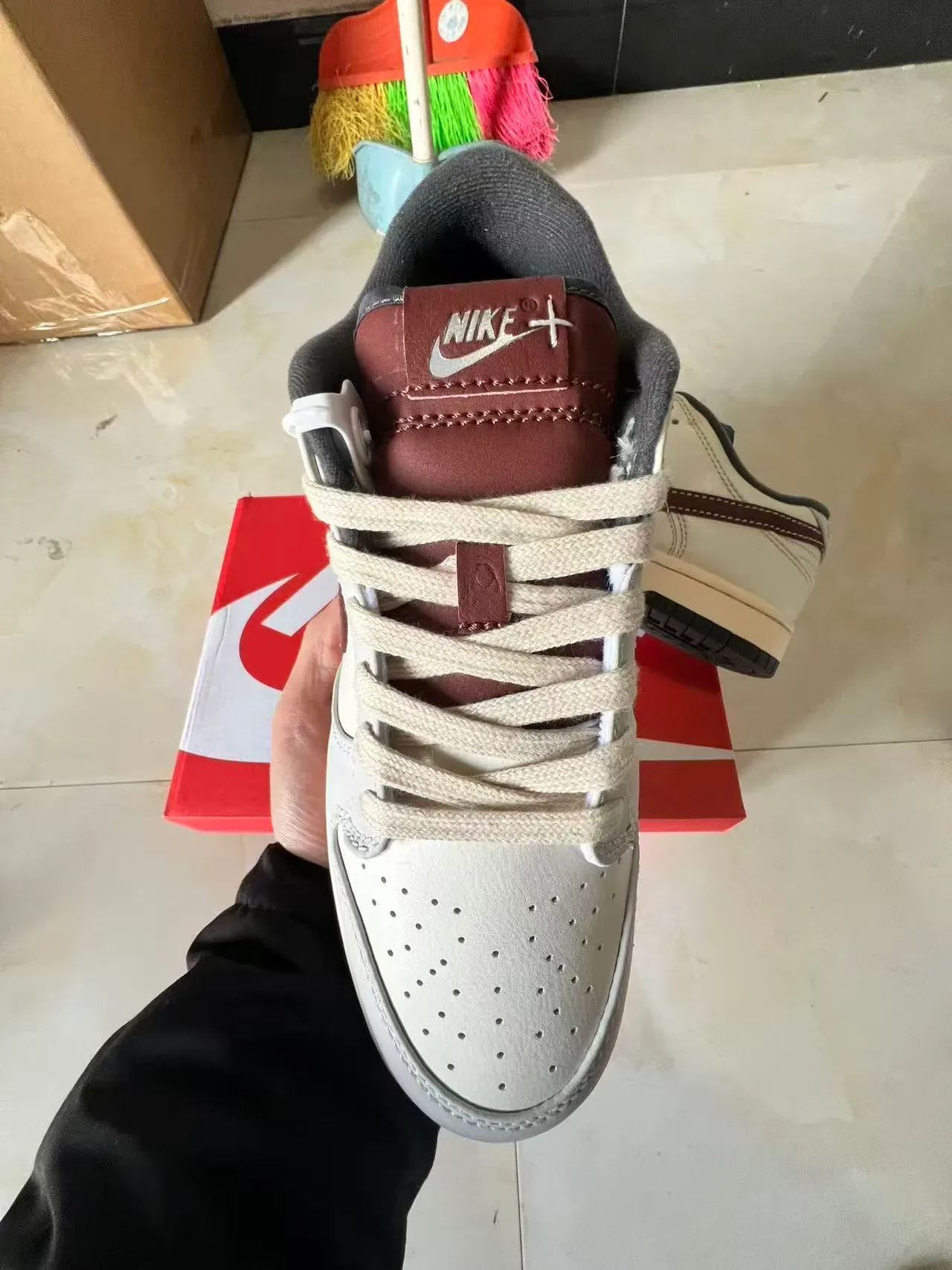 Nike Dunk Low Off-White Maroon Stitched Swoosh Lifestyle Sneakers 3