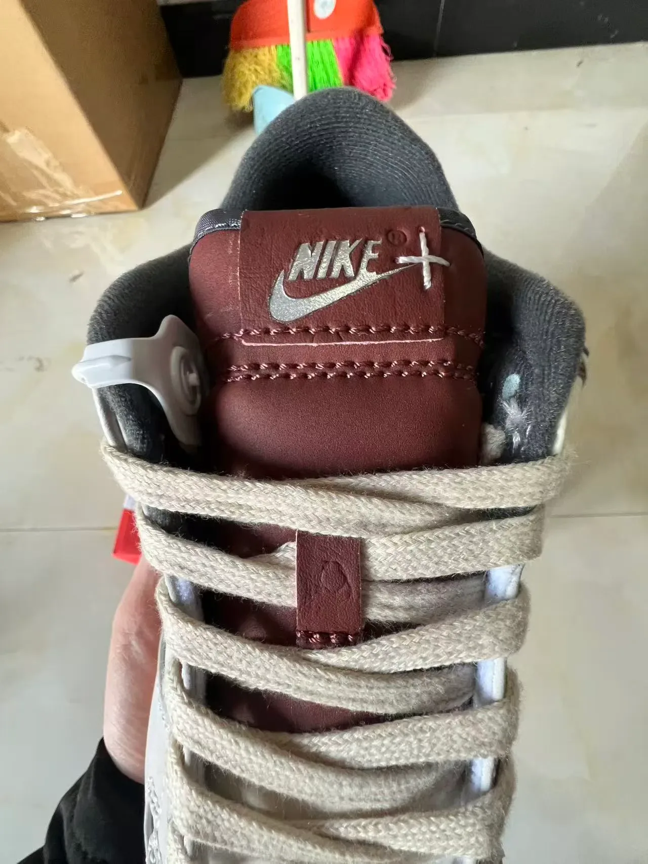 Nike Dunk Low Off-White Maroon Stitched Swoosh Lifestyle Sneakers 4