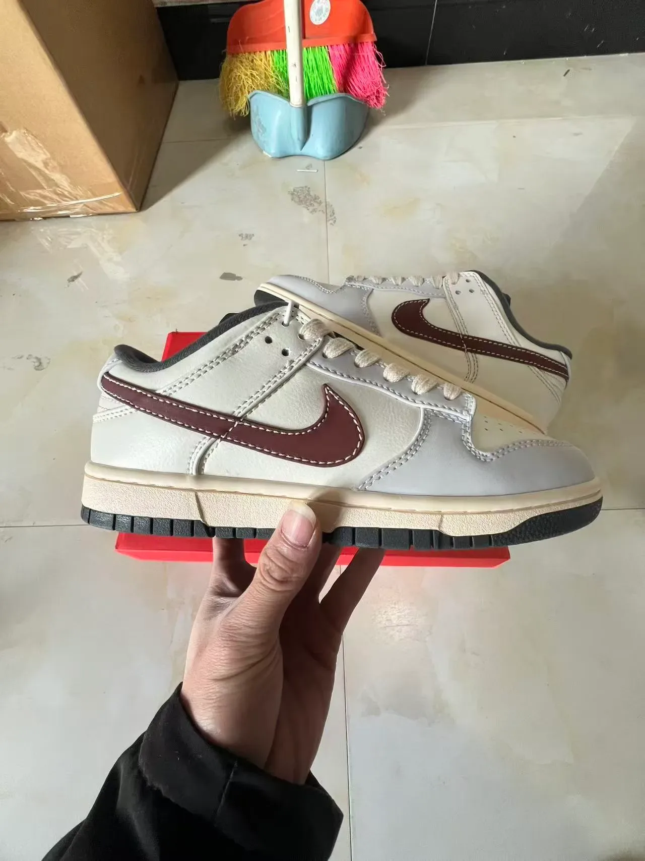 Nike Dunk Low Off-White Maroon Stitched Swoosh Lifestyle Sneakers 7