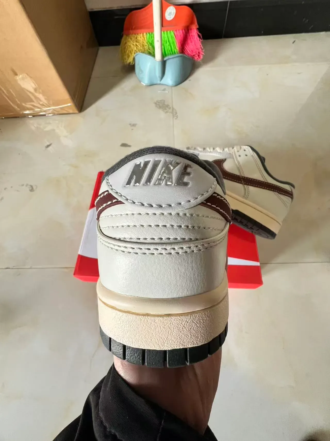 Nike Dunk Low Off-White Maroon Stitched Swoosh Lifestyle Sneakers 8