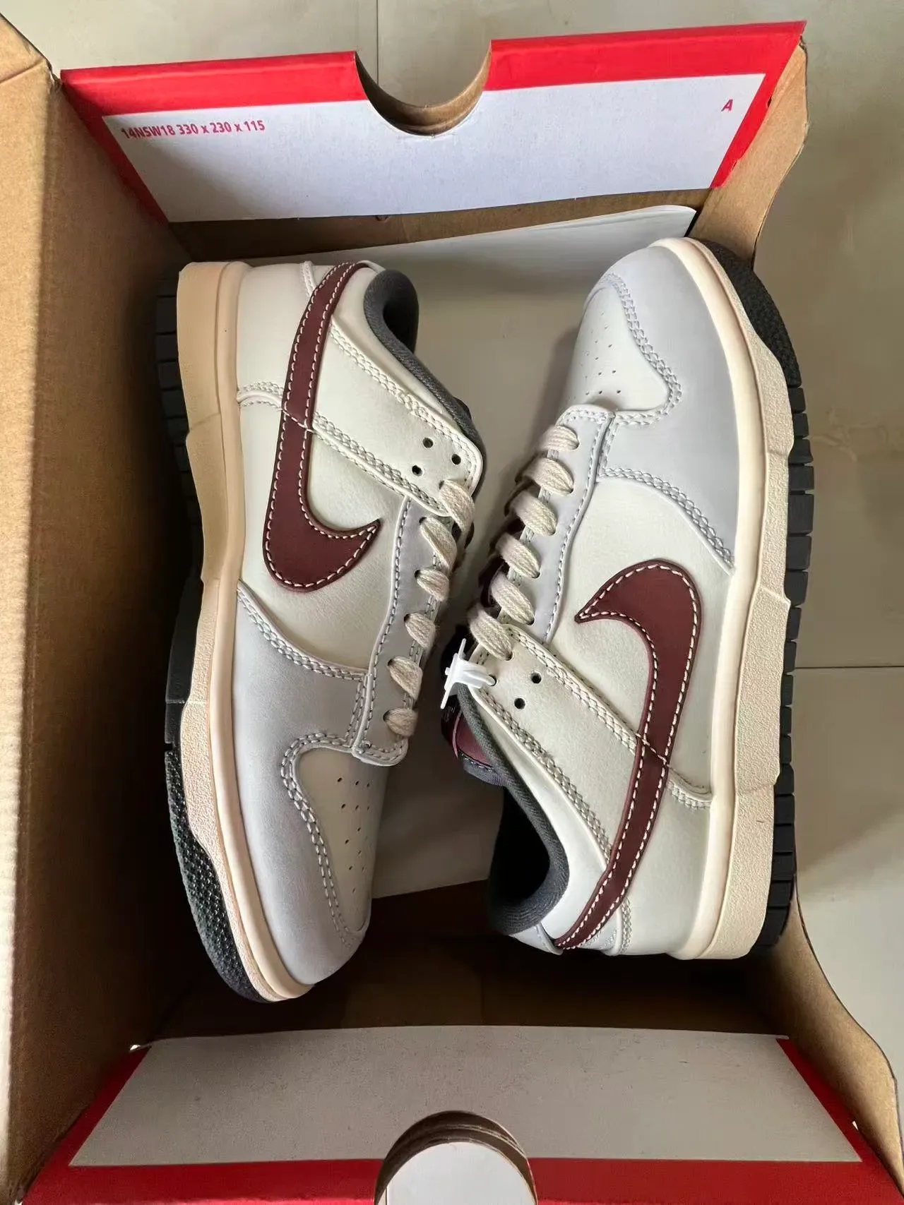 Nike Dunk Low Off-White Maroon Stitched Swoosh Lifestyle Sneakers 9
