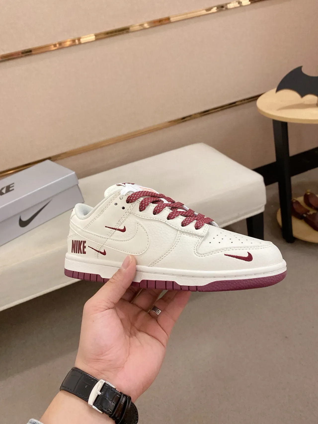 Nike Dunk Low White Maroon Lifestyle Sneakers 4