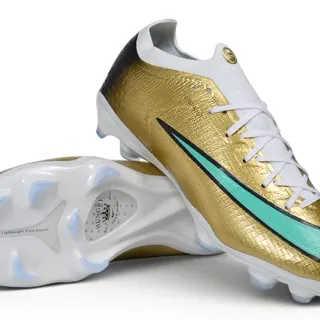Nike Gold Blue Metallic Upper Turquoise Swoosh Accent Firm-Ground Soccer Shoes