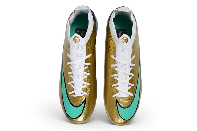 Nike Gold Blue Metallic Upper Turquoise Swoosh Accent Firm-Ground Soccer Shoes 2