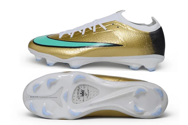Nike Gold Blue Metallic Upper Turquoise Swoosh Accent Firm-Ground Soccer Shoes 5