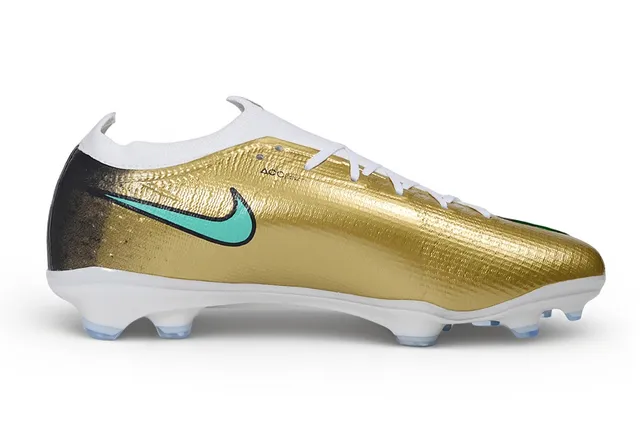 Nike Gold Blue Metallic Upper Turquoise Swoosh Accent Firm-Ground Soccer Shoes 7