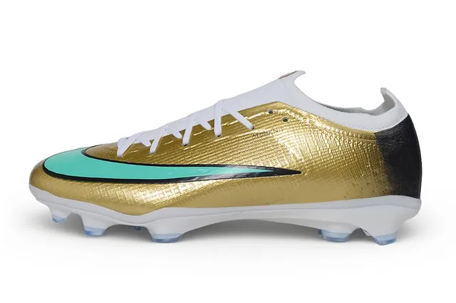 Nike Gold Blue Metallic Upper Turquoise Swoosh Accent Firm-Ground Soccer Shoes 8