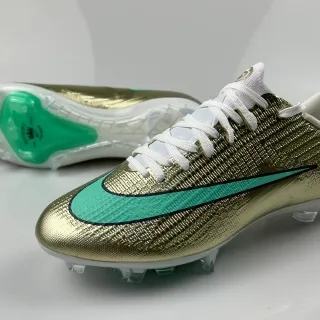 Nike Gold Green Metallic Textured Upper Mint Swoosh Accent Firm-Ground Soccer Shoes