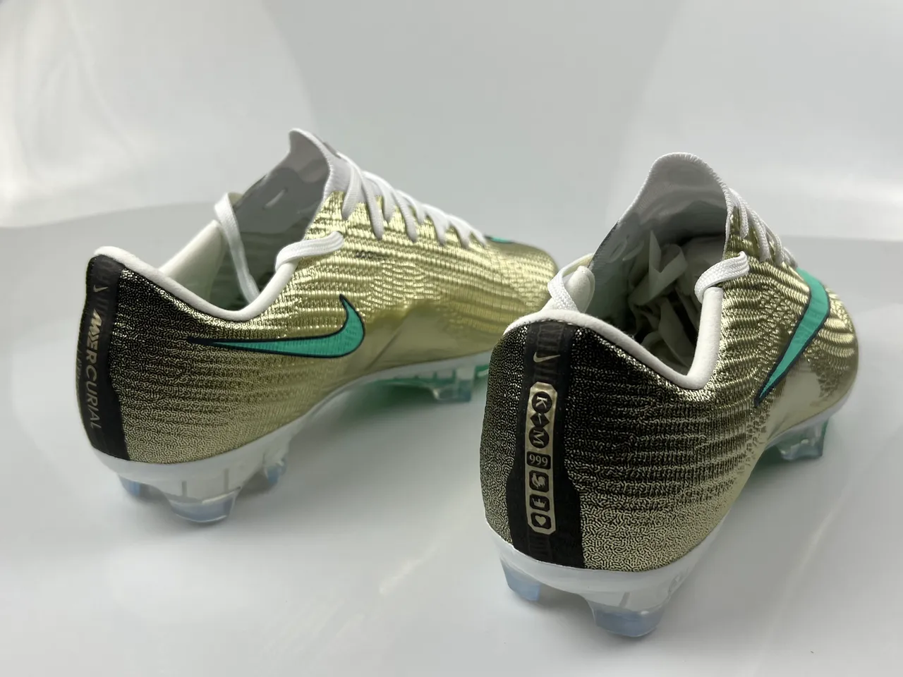 Nike Gold Green Metallic Textured Upper Mint Swoosh Accent Firm-Ground Soccer Shoes 3