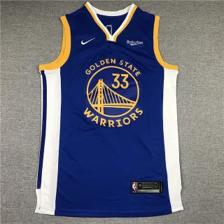 Nike Golden State Warriors #33 Blue Gold V-Neck Sleeveless Trim Jersey