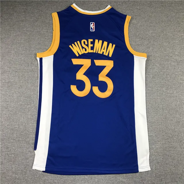 Nike Golden State Warriors #33 Bleu Or Col V sans Manches avec Bordure Maillot 2