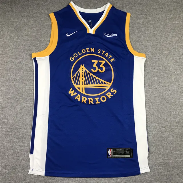 Nike Golden State Warriors #33 Bleu Or Col V sans Manches avec Bordure Maillot 3