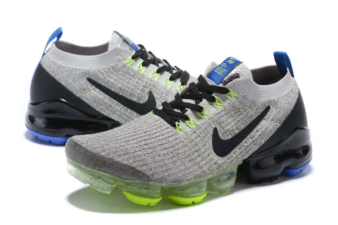 Nike Gray Green Flyknit Upper Full-Length Visible Air Unit Sole Running Shoes 5