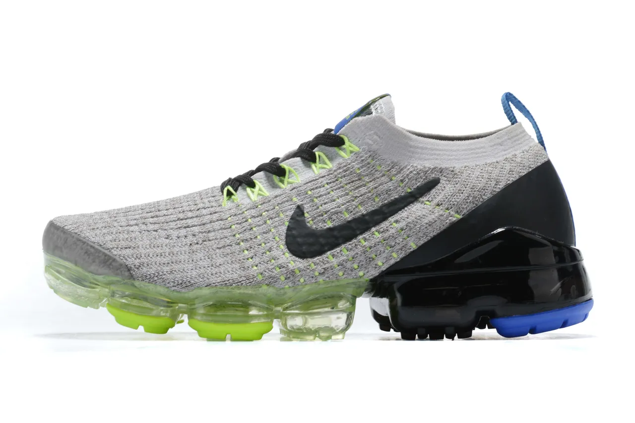Nike Gray Green Flyknit Upper Full-Length Visible Air Unit Sole Running Shoes 6