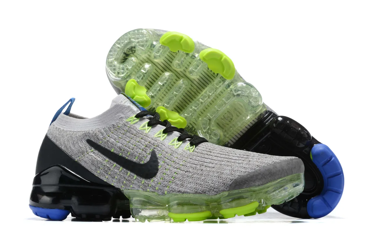 Nike Gray Green Flyknit Upper Full-Length Visible Air Unit Sole Running Shoes 7