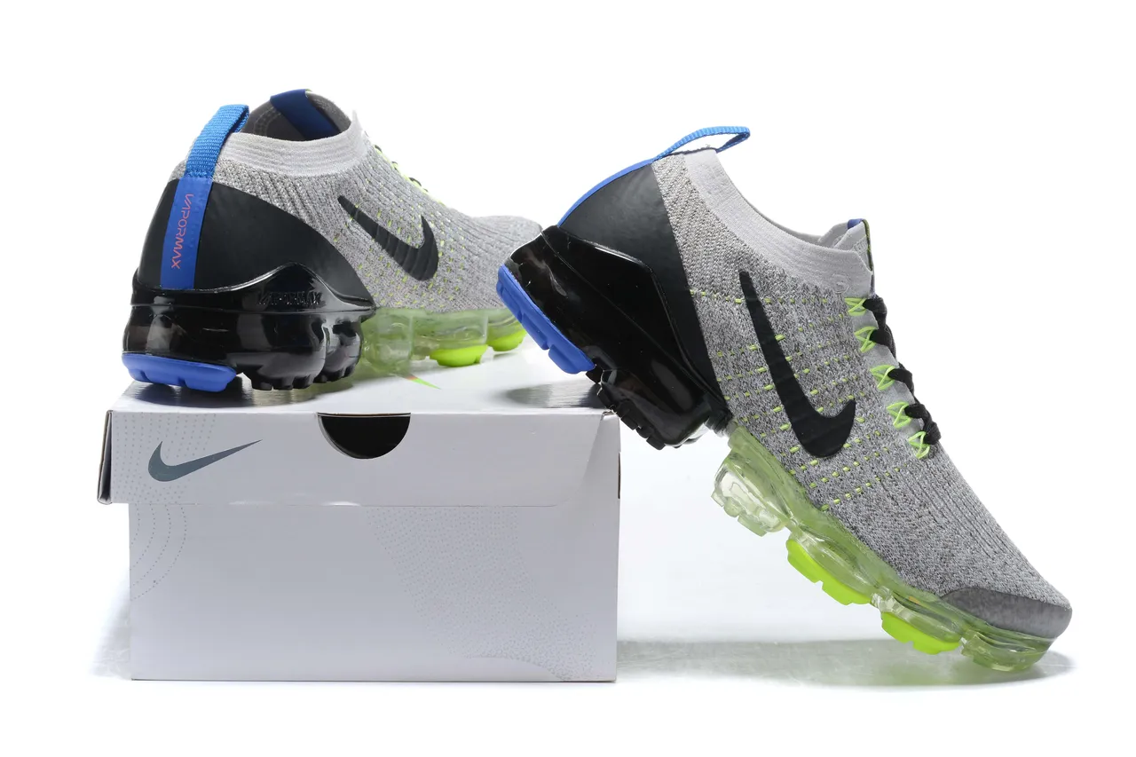 Nike Gray Green Flyknit Upper Full-Length Visible Air Unit Sole Running Shoes 8