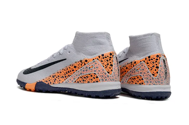Nike Cinza Laranja Colarinho de Meia Salpicado Painel Lateral Sapatos de Futebol Indoor 4