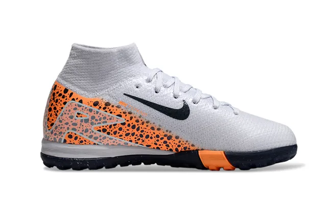 Nike Cinza Laranja Colarinho de Meia Salpicado Painel Lateral Sapatos de Futebol Indoor 5