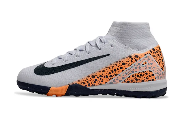 Nike Cinza Laranja Colarinho de Meia Salpicado Painel Lateral Sapatos de Futebol Indoor 6