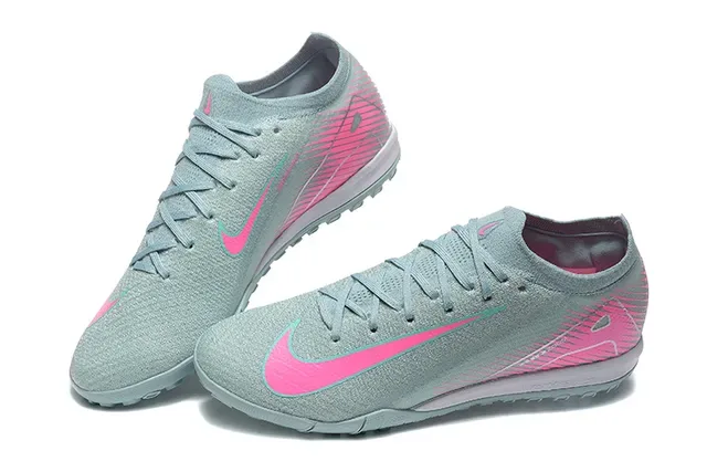 Nike Sapatos de futebol turf cinza rosa upper knit atacadores assimétricos 3