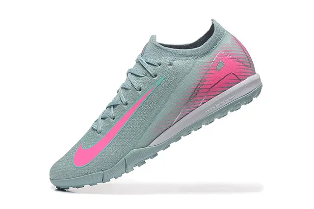 Nike Sapatos de futebol turf cinza rosa upper knit atacadores assimétricos 5