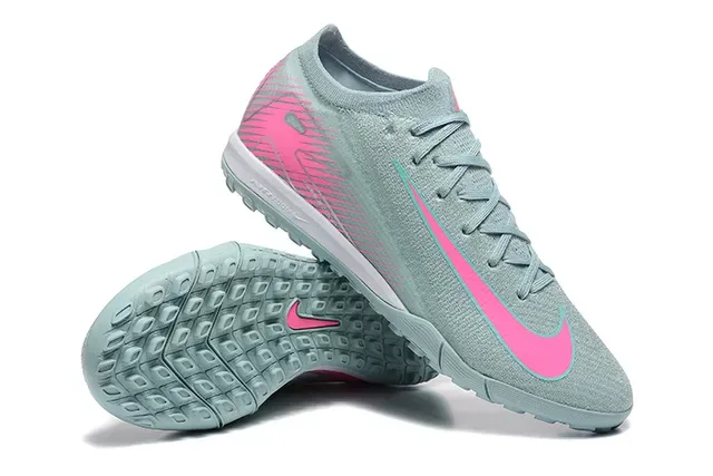 Nike Sapatos de futebol turf cinza rosa upper knit atacadores assimétricos 6