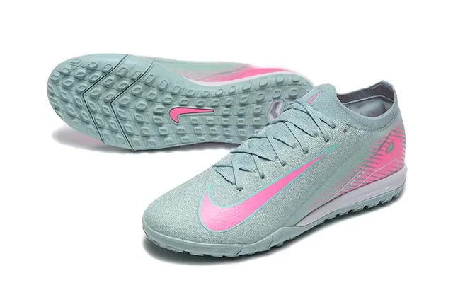 Nike Sapatos de futebol turf cinza rosa upper knit atacadores assimétricos 7