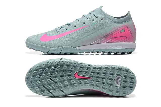 Nike Sapatos de futebol turf cinza rosa upper knit atacadores assimétricos 9