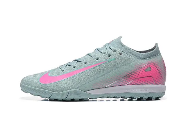 Nike Sapatos de futebol turf cinza rosa upper knit atacadores assimétricos 10
